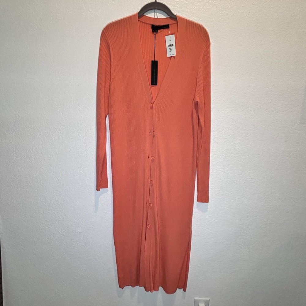 NEW 360 Cashmere L Womens Sweater Peach Orange Long Sleeveless Cardigan Vest